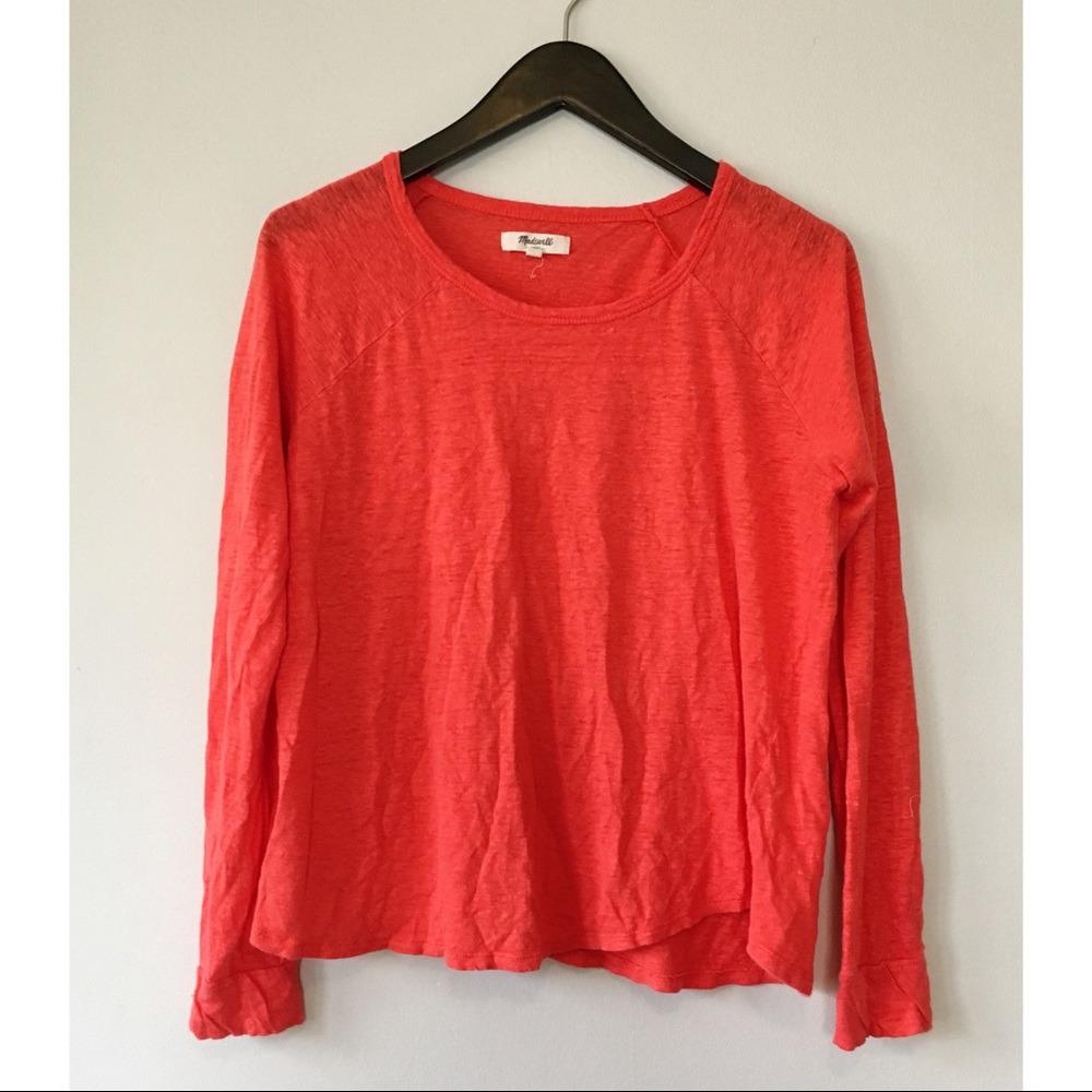 Madewell Linen Raglan Long Sleeve Tee Red L - Picture 1 of 2